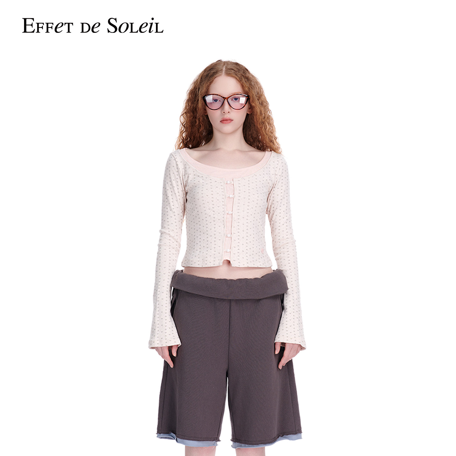 Effet de Soleil假两件碎花波点长袖T恤上衣女装新品26春