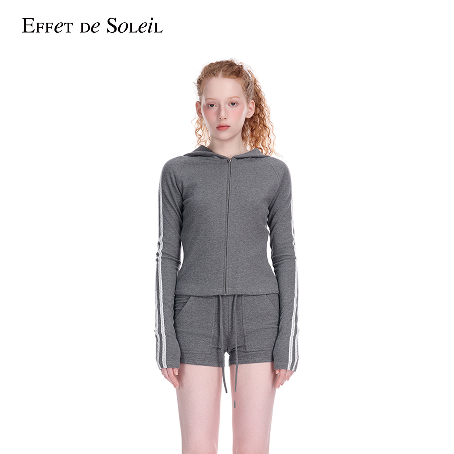 【黄圣依明星同款】Effet de Soleil条纹连帽外套短上衣女新品26