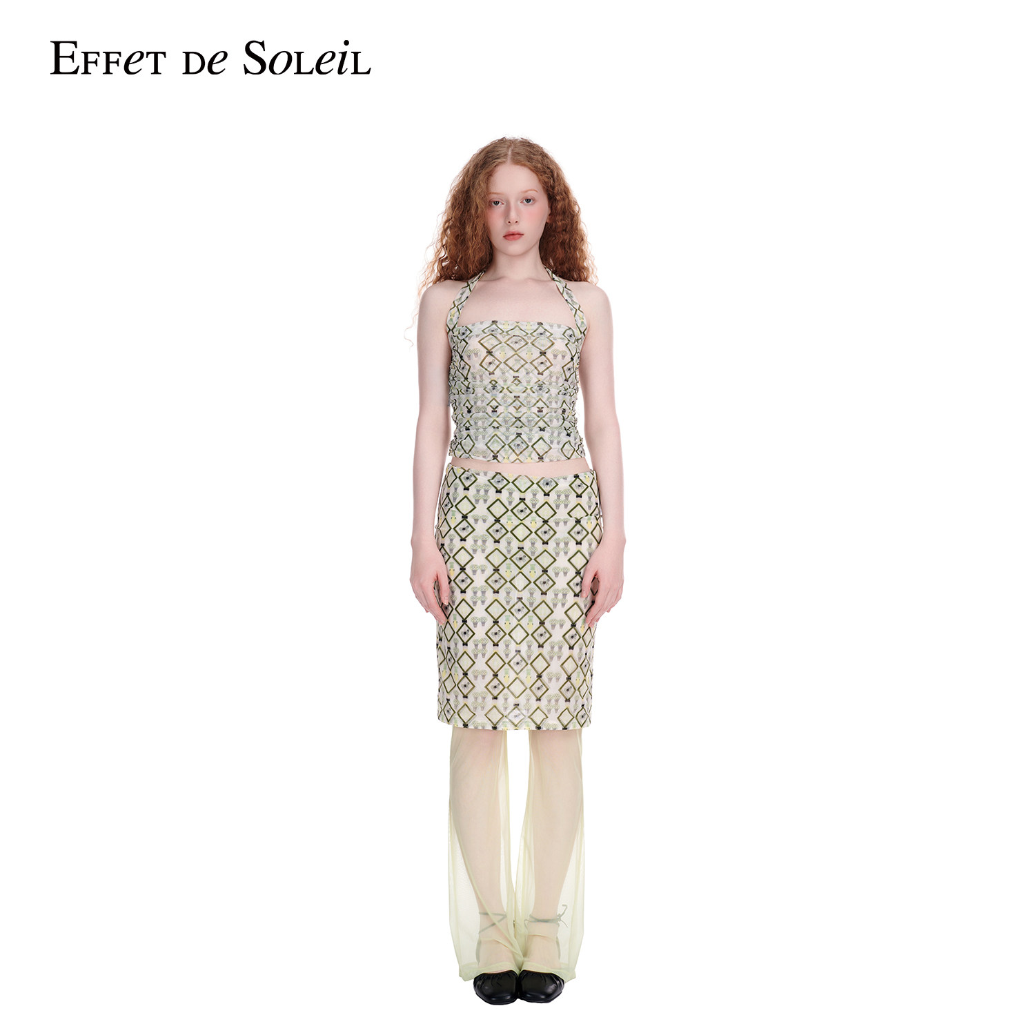 Effet de Soleil假两件网纱半身裙裤女低腰修身微喇叭裤新品26夏