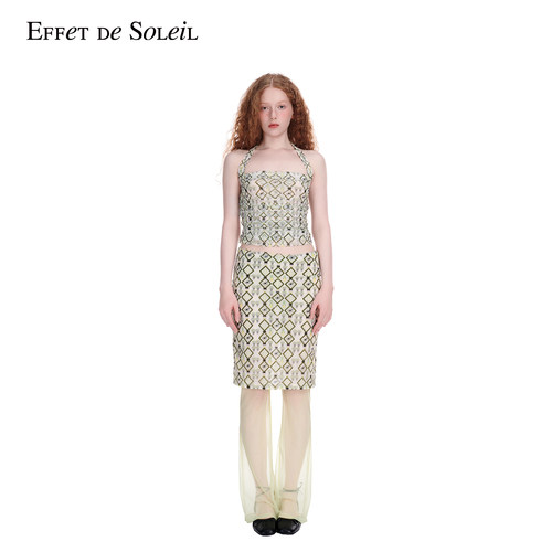 Effet de Soleil假两件网纱半身裙裤女低腰修身微喇叭裤新品26夏