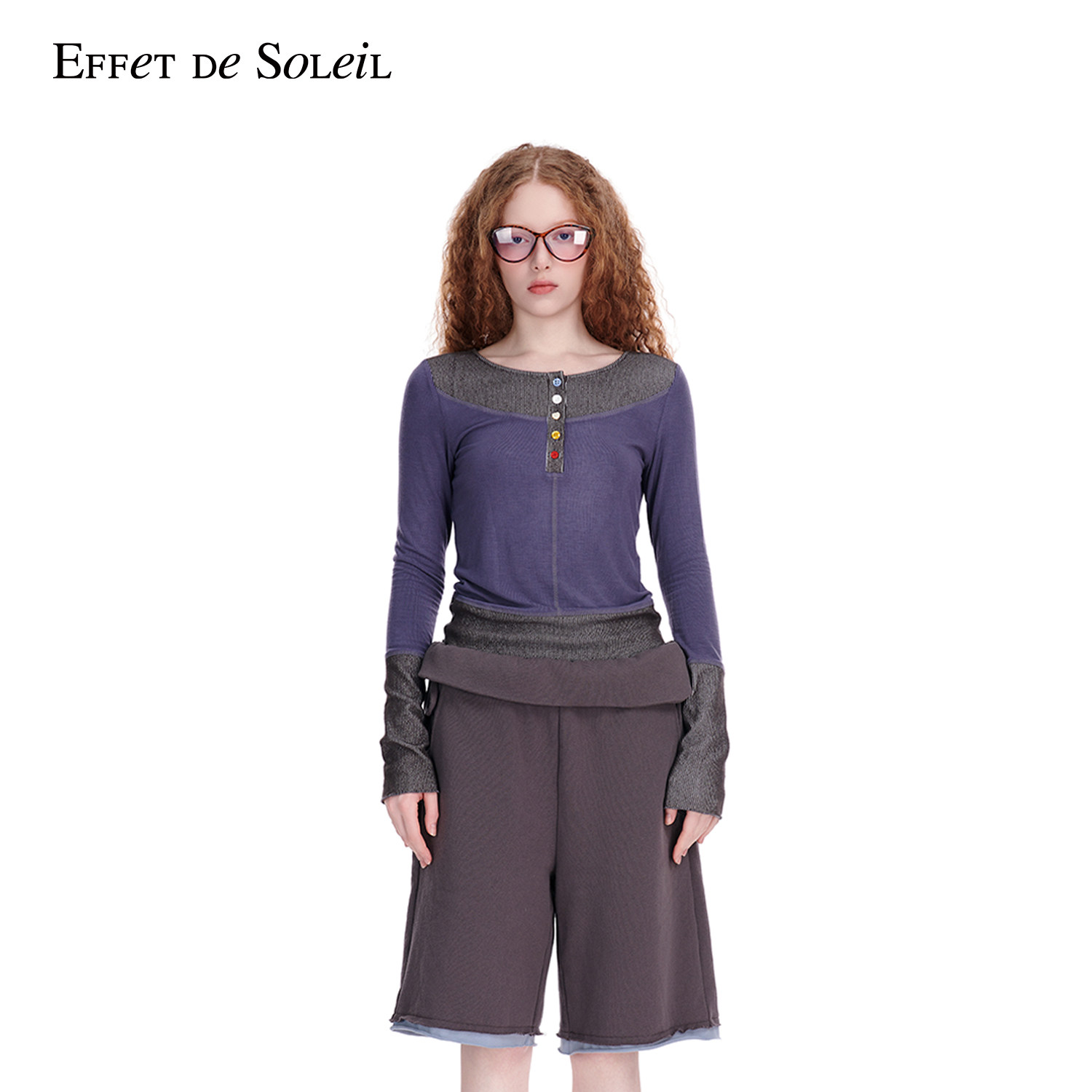 Effet de Soleil条纹拼接针织长袖T恤上衣女装新品26春