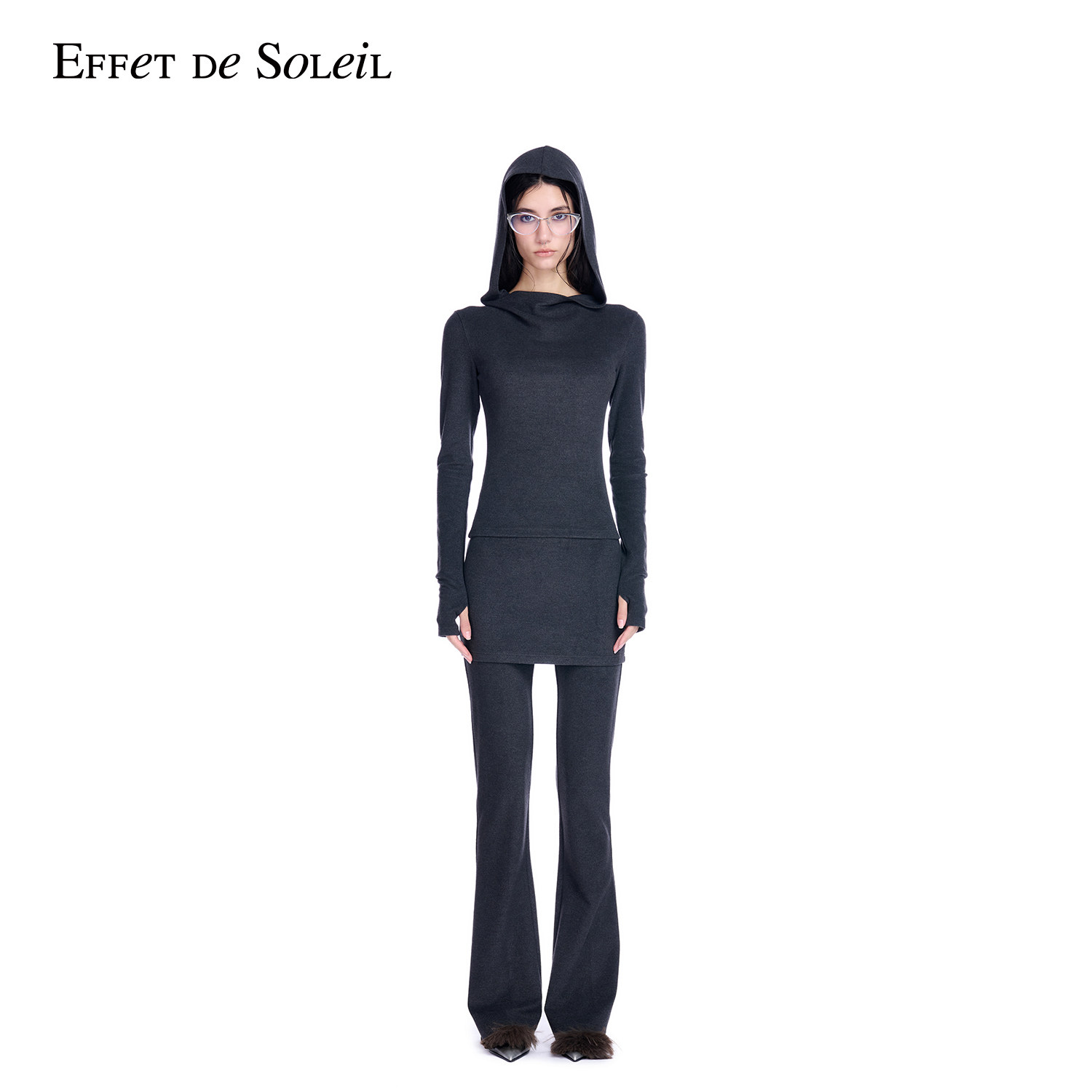 【明星同款】Effet de Soleil假两件修身微喇叭裤女裙裤