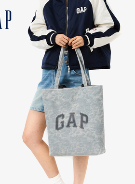 GAP单肩手拎托特包牛仔帆布包大容量结实复古风字母慵懒手提包