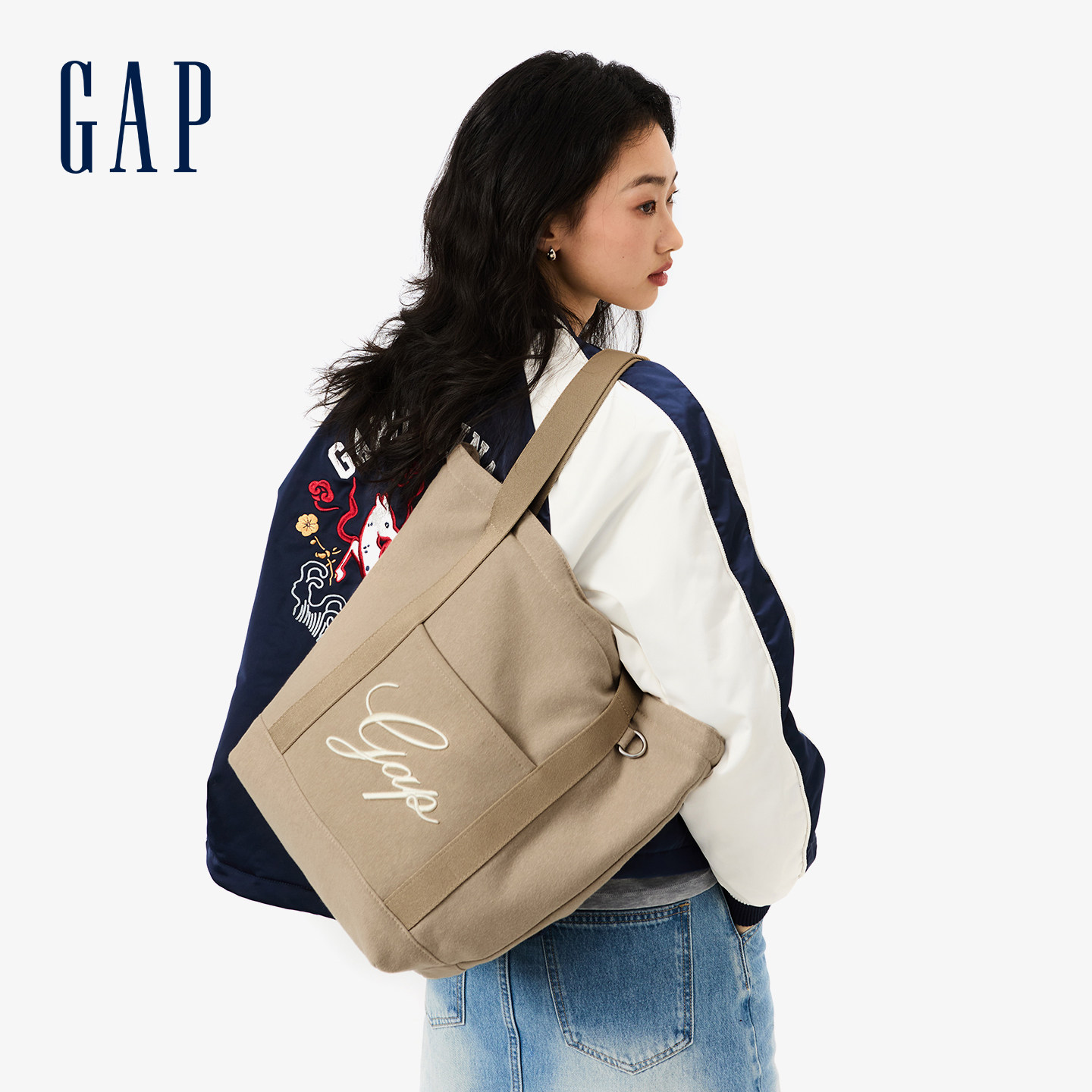 GAP卫衣棉托特包包女款手提外出通勤杂物拎包大号浅色系女