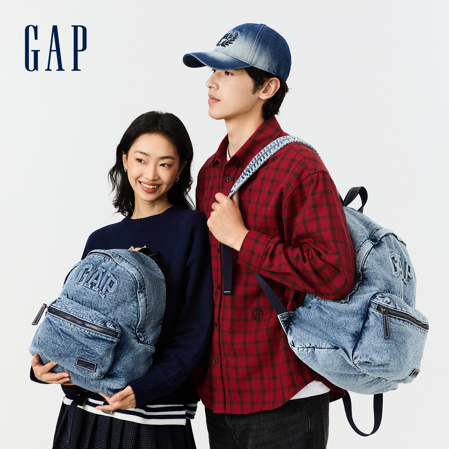 gap双肩包水洗牛仔书包春季新款双肩背包男女小众电脑包通勤包包