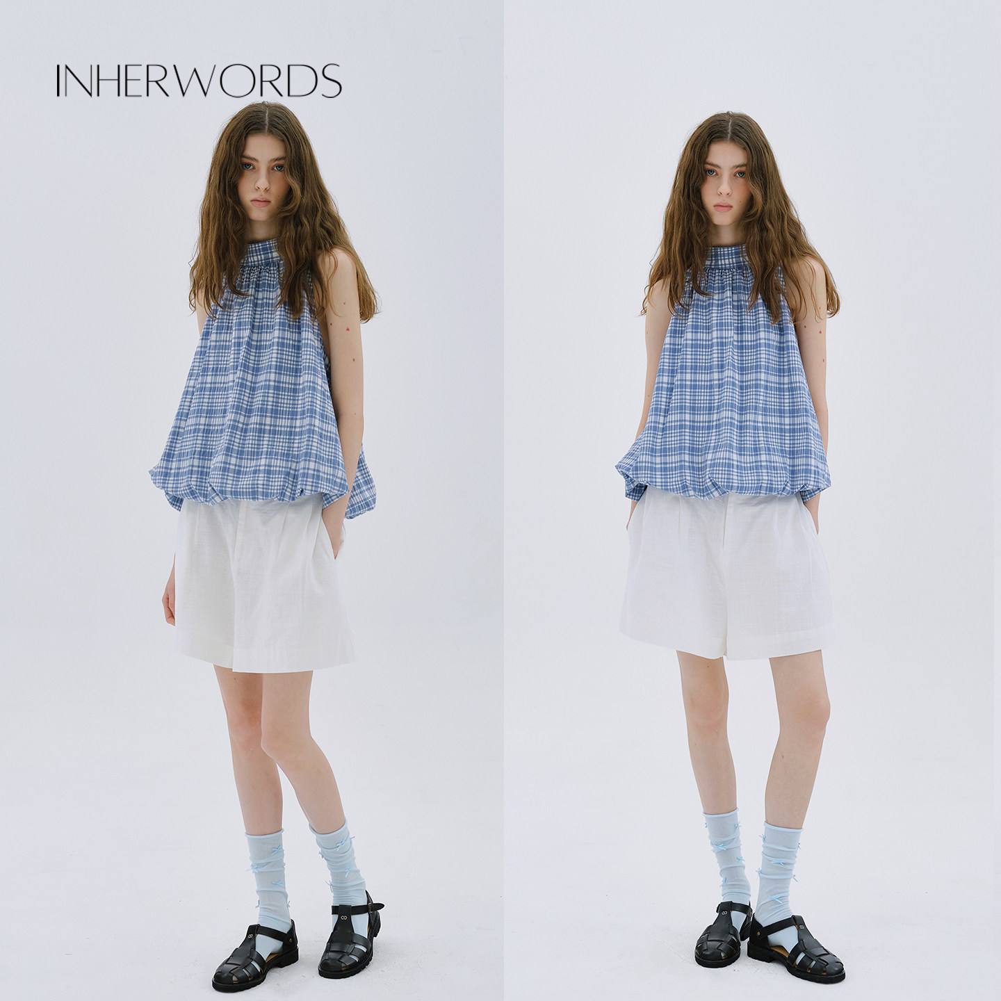 INHERWORDS高腰a字阔腿女短裤