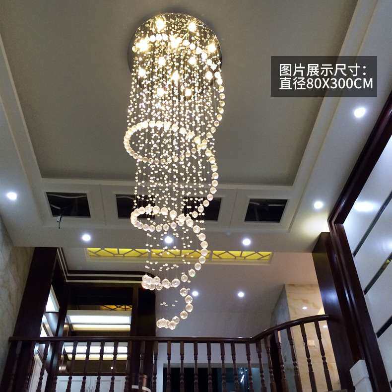 工程别墅螺旋灯大灯吊线灯楼客厅灯复式楼梯长水晶吊灯