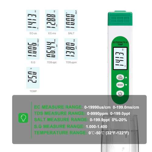 便携式五合一EC/TDS/温度/盐度计家用饮用水水质分析仪水质检测笔