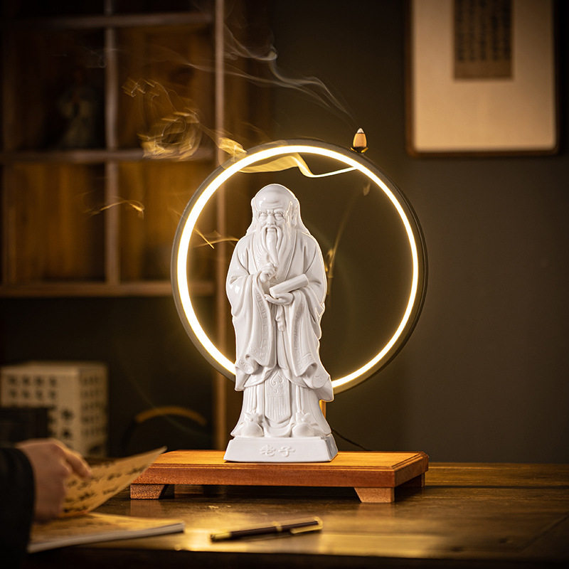 白瓷老子孔子像雕像摆件