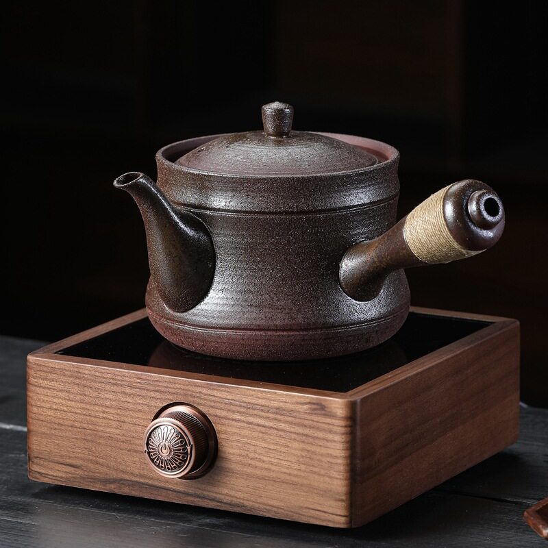 侧把红泥大口手工砂铫煮茶壶套装