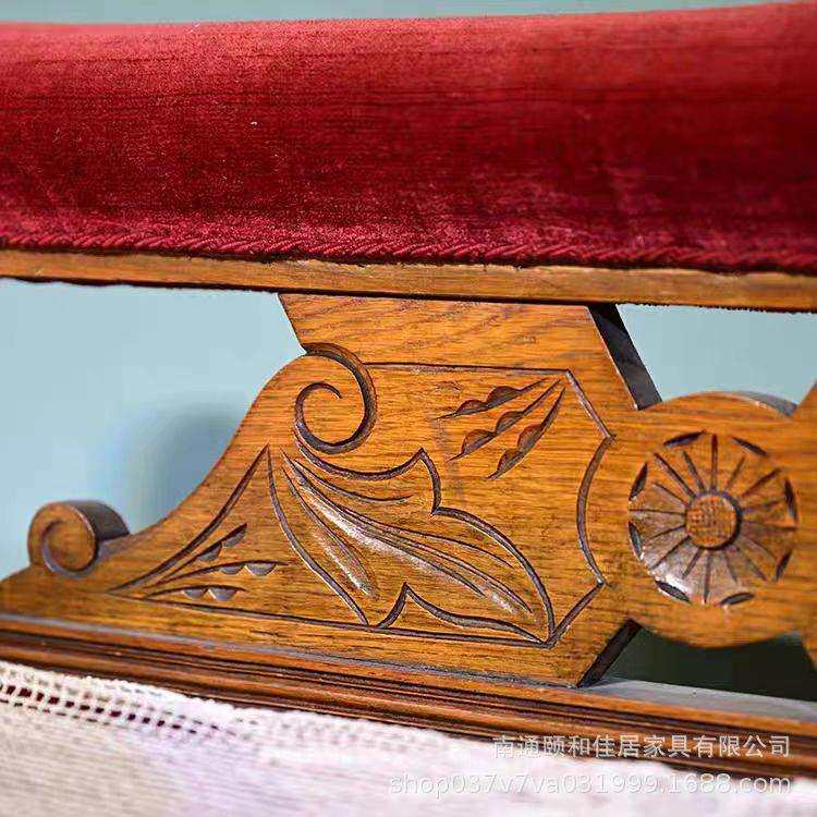 美式乡村卧室阳台绒布贵妃椅古董沙发实木做旧雕花复古躺椅美人榻