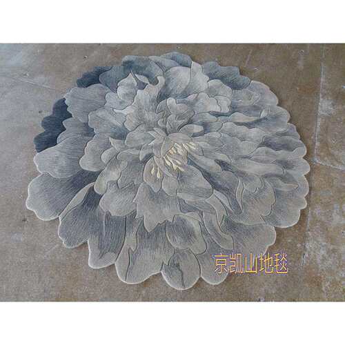 中国风抽象蓝色青花瓷花朵圆形手工进口羊毛客厅茶几地毯餐厅大厅