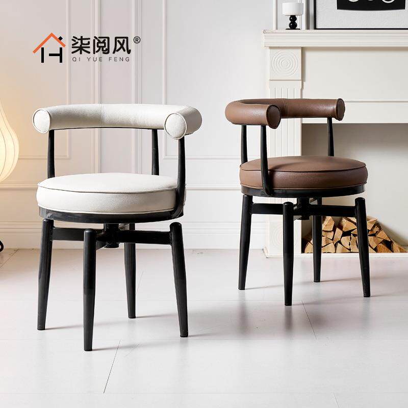 中古铁艺可旋转餐椅家用弹簧坐垫软皮靠背凳子休闲单人办公书桌椅