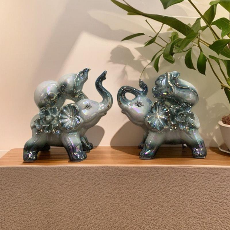 陶瓷摆件一对客厅象家居电视柜吉象装饰品酒柜玄关工艺品
