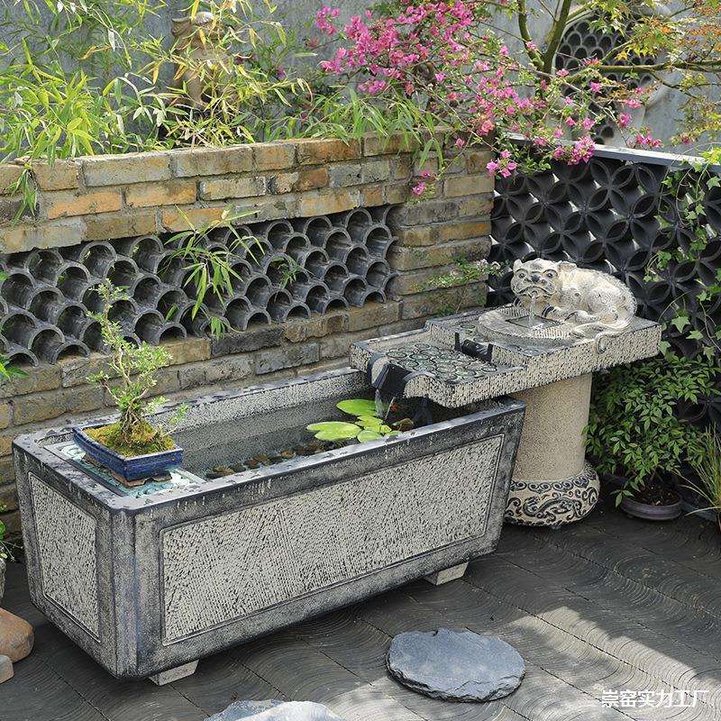 客厅装饰流水摆件室内落地庭院造景中式鱼池喷泉水景大型户外树脂
