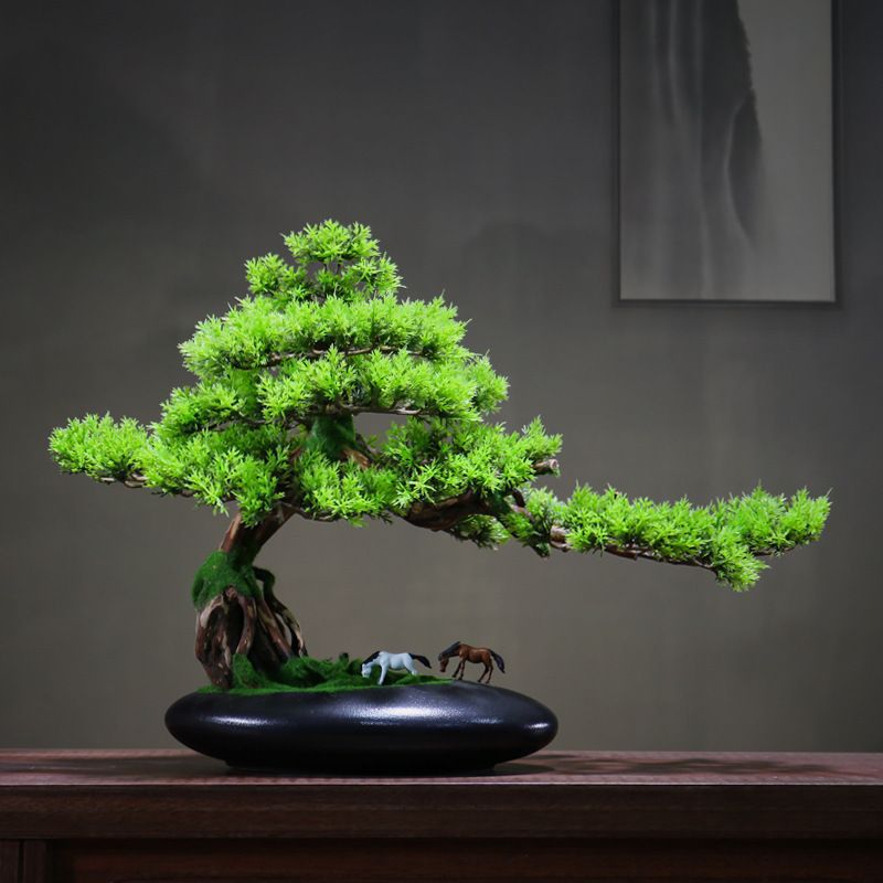 仿真盆景根雕迎客松崖柏摆件