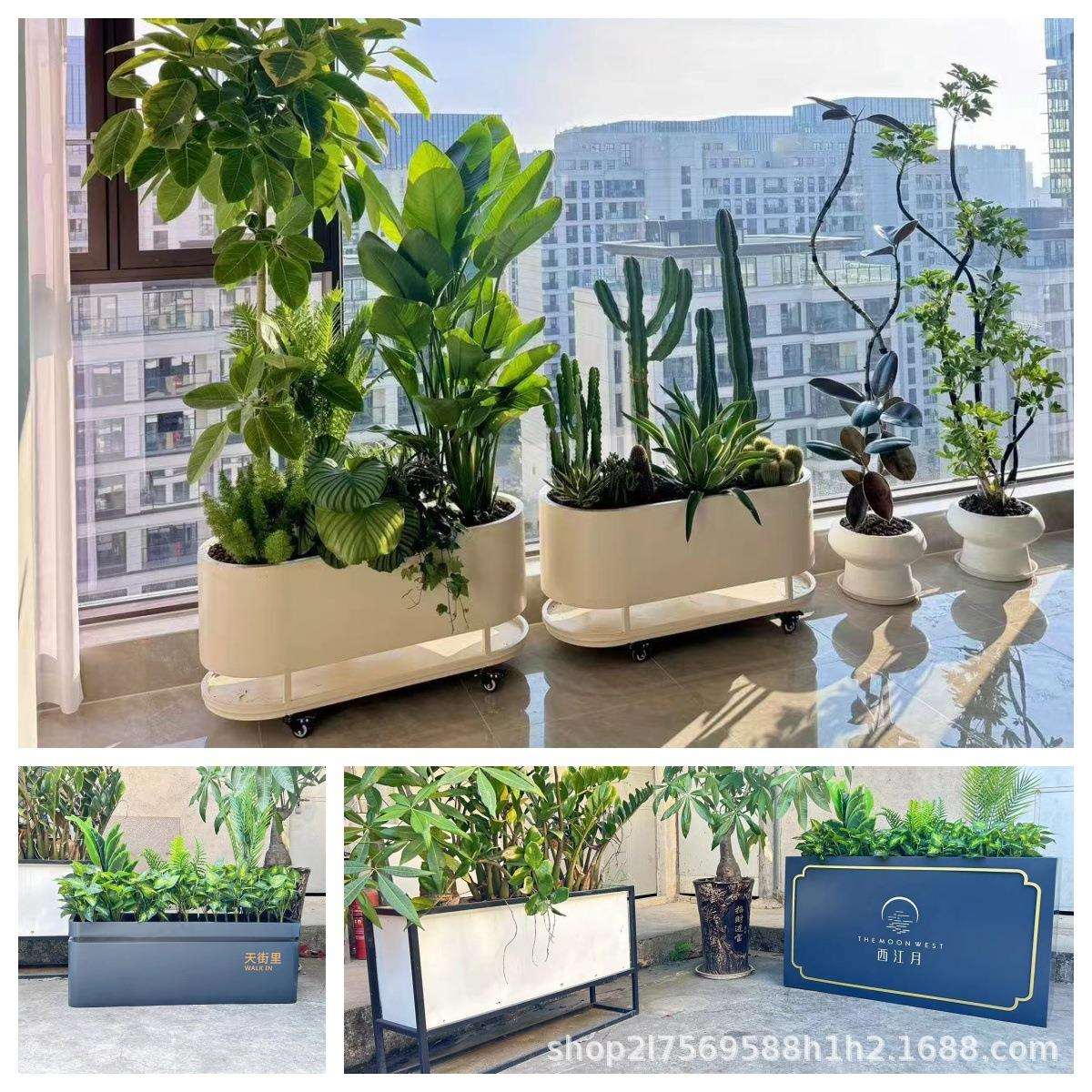 简约不锈钢多肉花盆植物架餐厅移动落地花篮镀锌板花槽护栏爬藤架