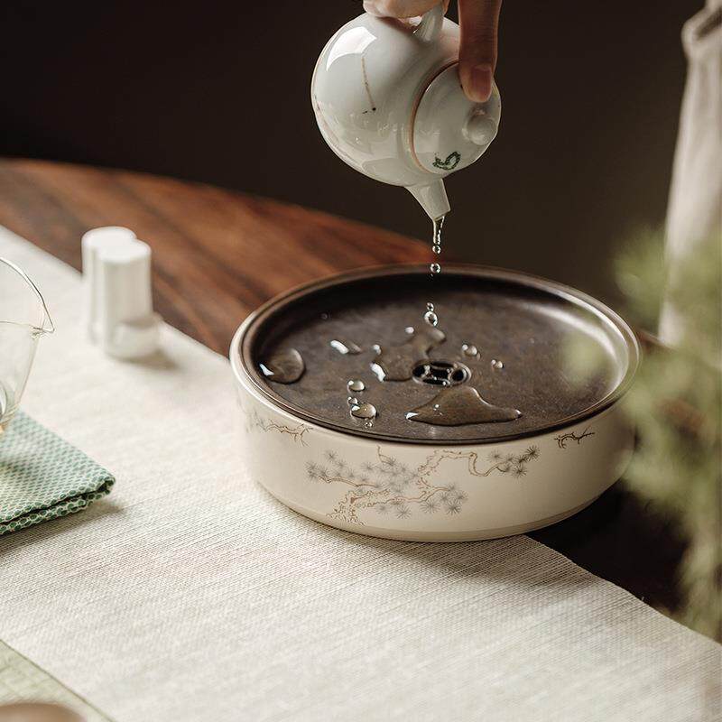 束刻 草木灰釉壶承茶承陶瓷干泡台禅意茶具配件茶台水盂
