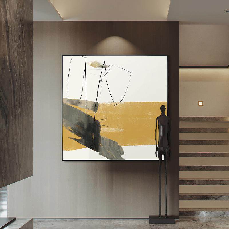 现代简约客厅装饰画北欧餐厅黄色抽象方形挂画样板房沙发背景壁画