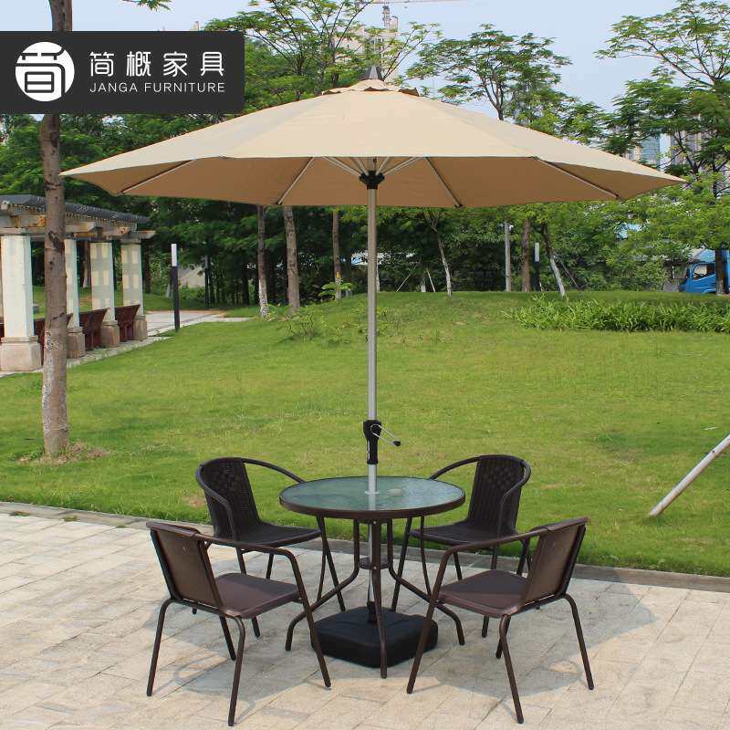 户外遮阳伞庭院伞咖啡厅奶茶店桌椅太阳伞一体室外餐厅藤椅中柱伞