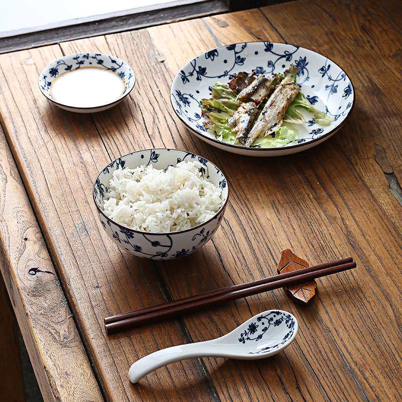 釉下彩日式碗碟家用全套 陶瓷碗盘餐具套装和风饭碗复古盘子碟