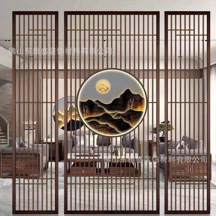 简约现代铝合金屏风隔断墙入户玄关酒店办公室立柱条格栅装饰加工