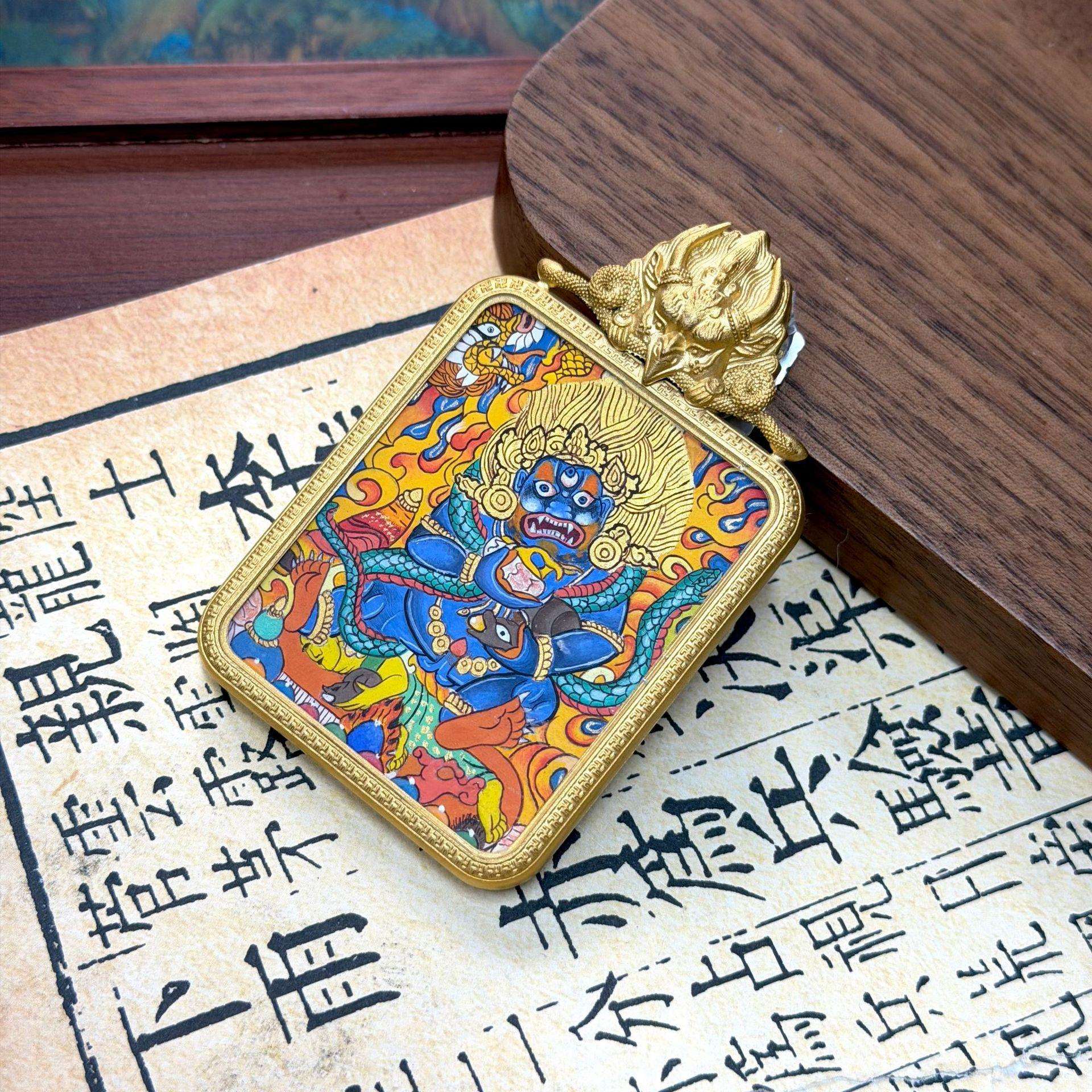 纯手绘矿物颜料唐卡黑4*5卡芯唐卡画像