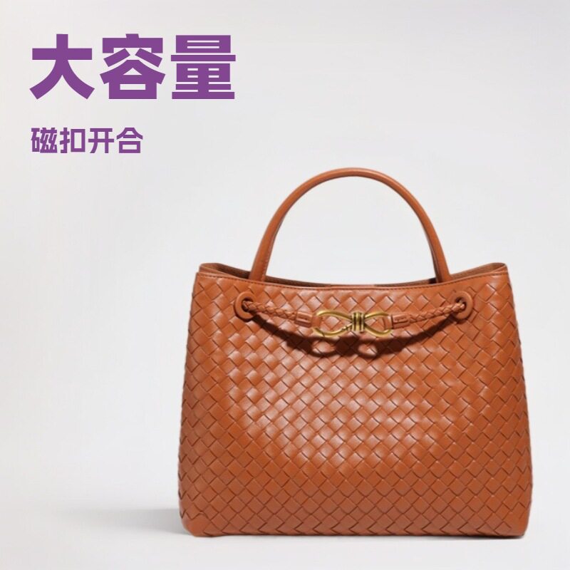 2026新款欧美时尚小众金属绳扣蝴蝶结编织包包女托特包真皮大容量