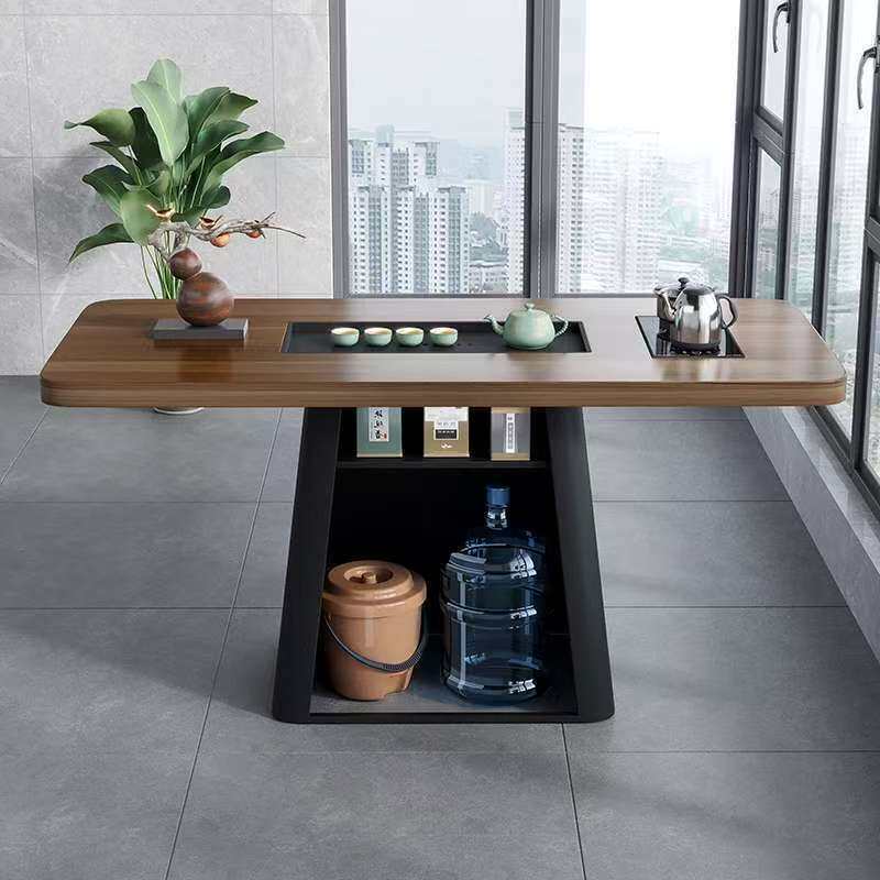 现代简约小户型阳台实木茶桌椅组合茶盘烧水一体家用茶台2024新款