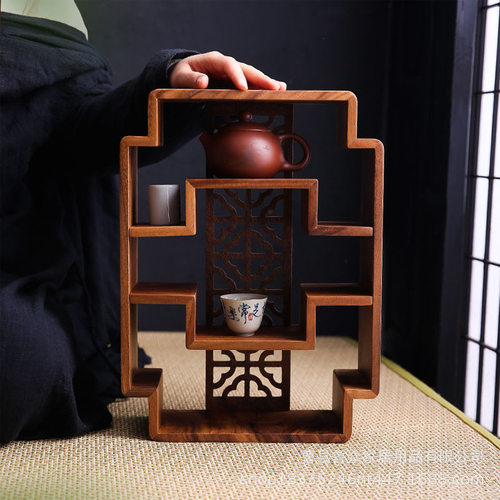 复古实木多层茶具收纳架