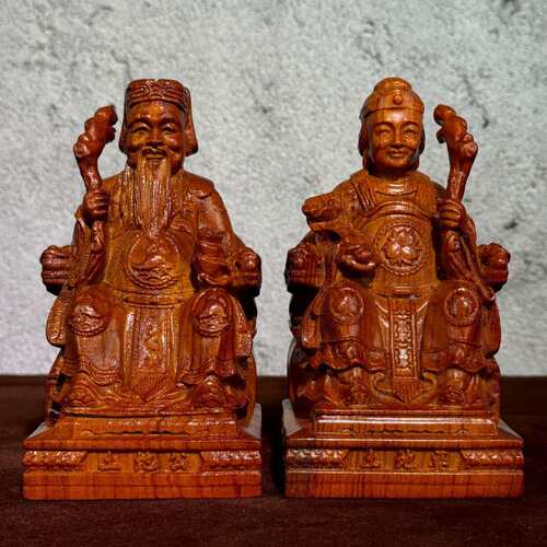 黑檀木花梨木雕刻土地公土地婆家居供奉爷像摆件木雕工艺品