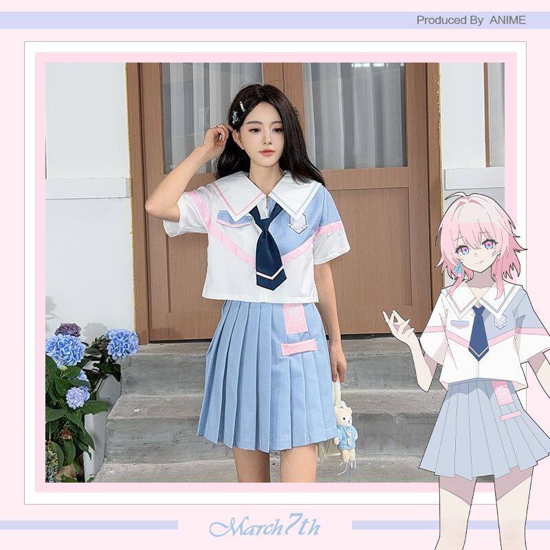 动漫三月七cos服崩同坏星穹铁人道二次元水手服短袖短裙漫展常服