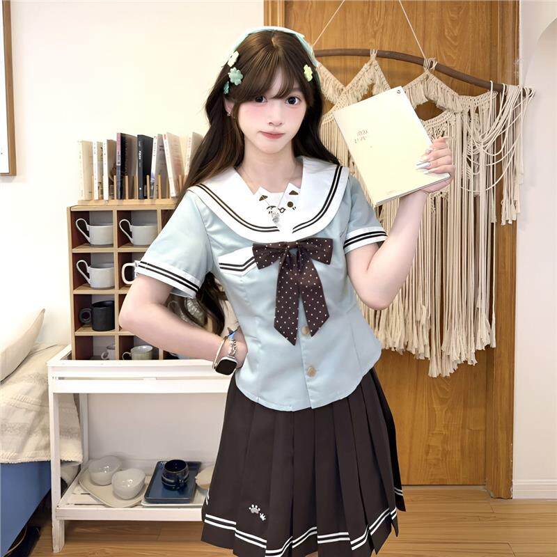 川海阁JK水手服刺绣收腰显瘦