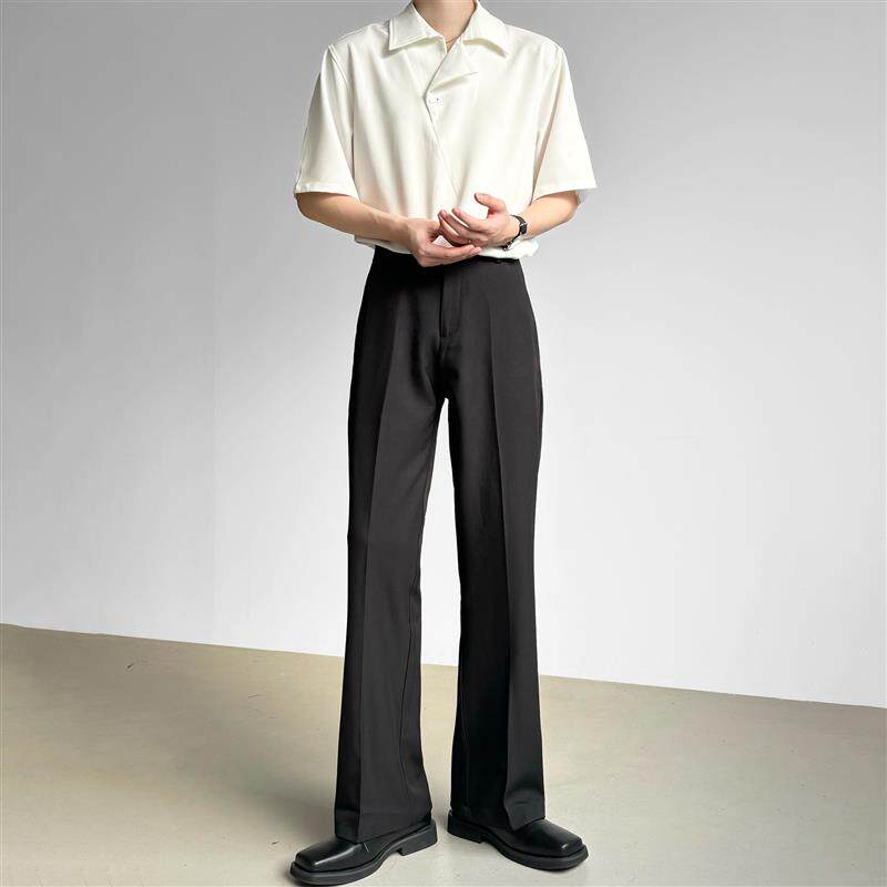 男笙HOME2025夏季薄款高腰微喇西裤韩系休闲直筒宽松微喇西装裤男