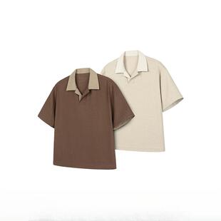 IWTFF 70%亚麻混纺奢品老钱风撞色短袖cleanfit休闲Polo衫棉麻t恤