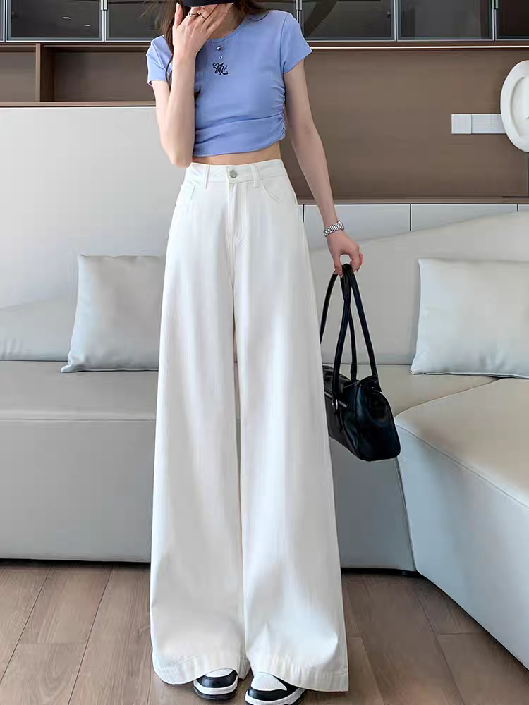 天丝阔腿牛仔裤女夏薄款2026新款超火垂感高级感高端直筒白色裤子