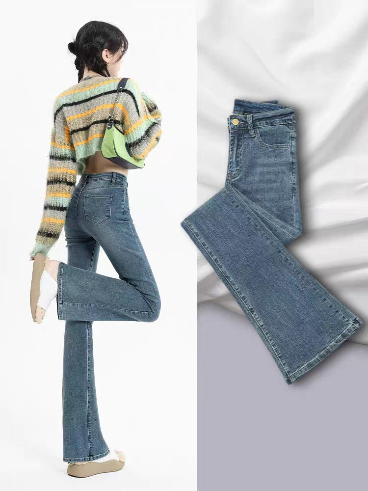 微喇叭牛仔裤女2025秋季新款高腰显瘦喇叭裤复古蓝修身弹力马蹄裤