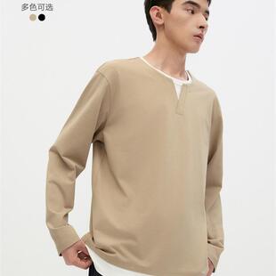 GXG男装 多色假两件简约基础通勤圆领长袖T恤男内搭 24年秋季新品