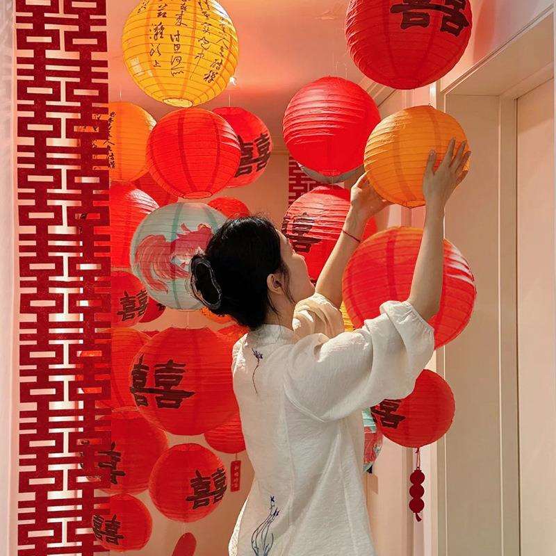 结婚红色喜字灯笼中式婚礼挂树婚庆户外摆件拍照道具婚房布置装饰