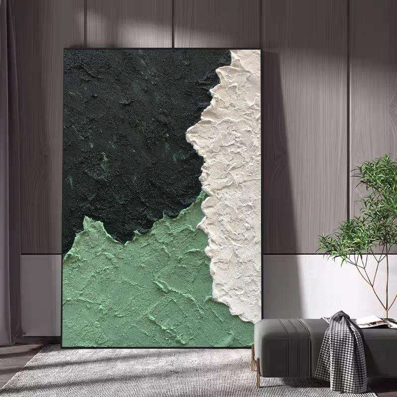现代简约厚肌理绿色客厅装饰画轻奢高端玄关走廊挂画巨幅手绘油画