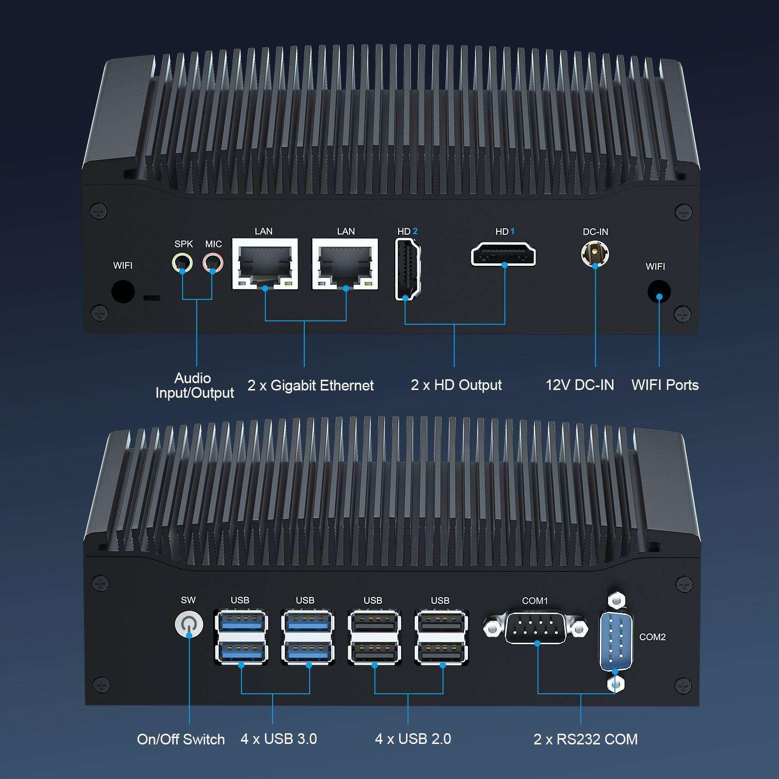 HYSTOU微型工控电脑i5 i7双HDMI嵌入式迷你工业主机x86架构工控机