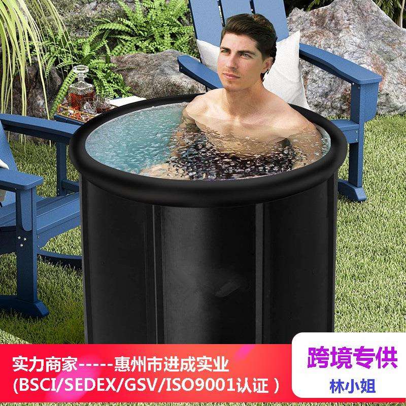 亚马逊冰浴用浴缸大号85x75夹棉6层充气塑胶折叠制冷浴桶 ice tub
