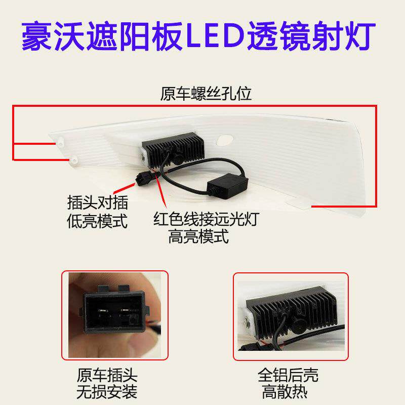 适用豪沃T7H遮阳板罩LED射灯A7改装远近可调高亮聚光小灯车顶超亮