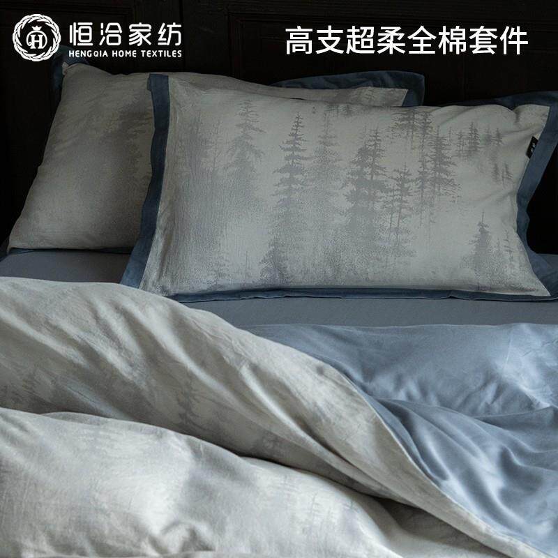 轻奢超柔长绒棉四件套纯棉高端色织提花被套床单床上用品灰色男生