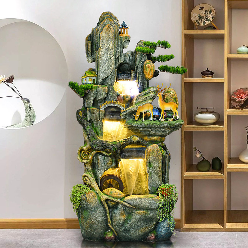 假山流水喷泉风水轮鱼缸室内客厅公司瀑布造景水景景观招财摆件