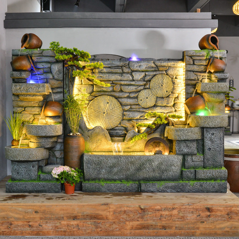 欧式水幕墙流水屏风办公室内鱼池入户公司玄关假山喷泉风水轮摆件