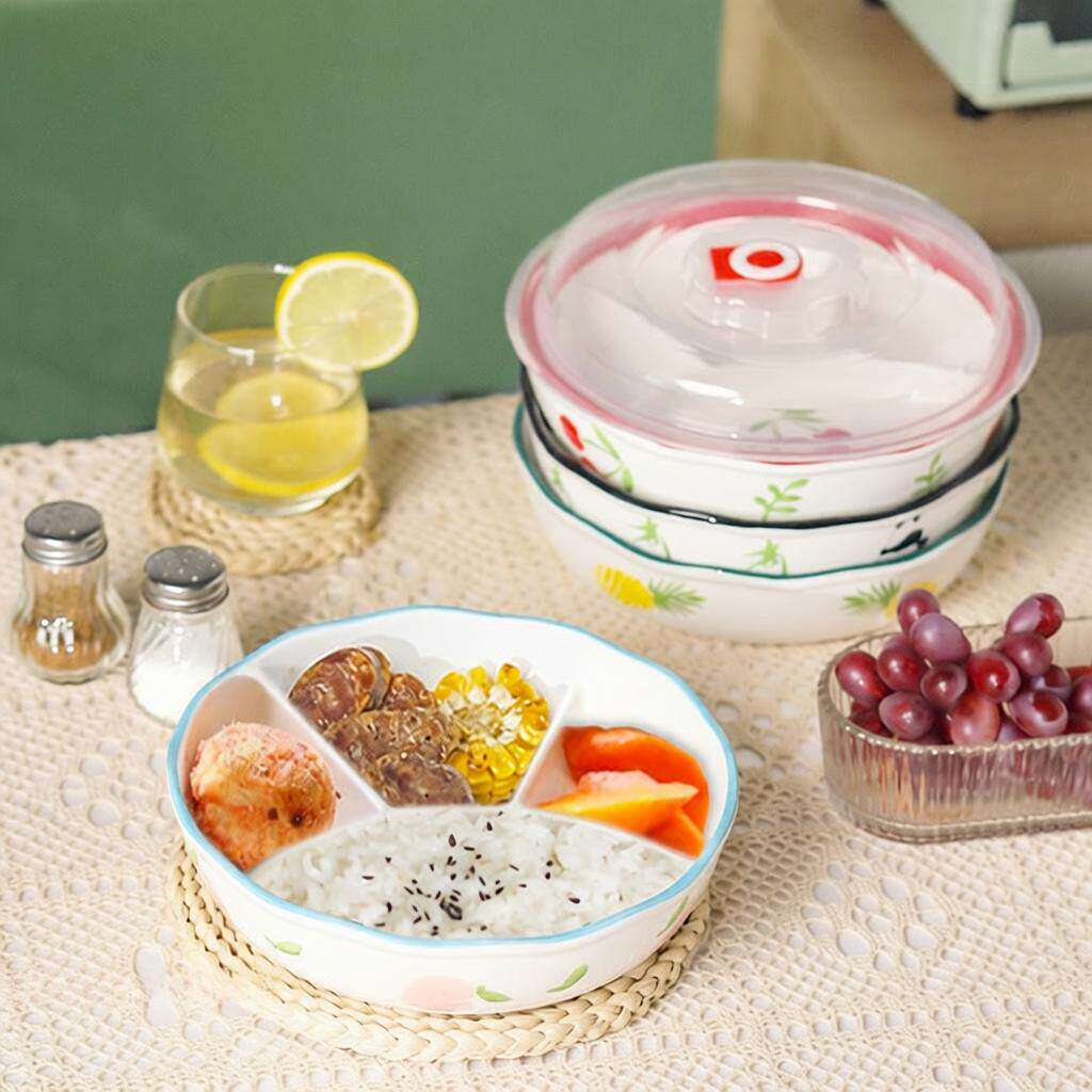 陶瓷四格餐盘分格盘食堂快餐盘陶瓷水果盘儿童餐盘菜盘分隔饭盘