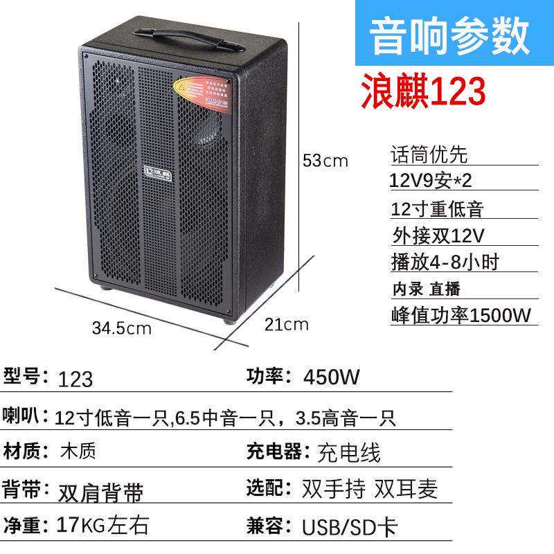 浪麒户外音响123大功率450W三分频12寸重低音展销会跑江湖K歌音箱