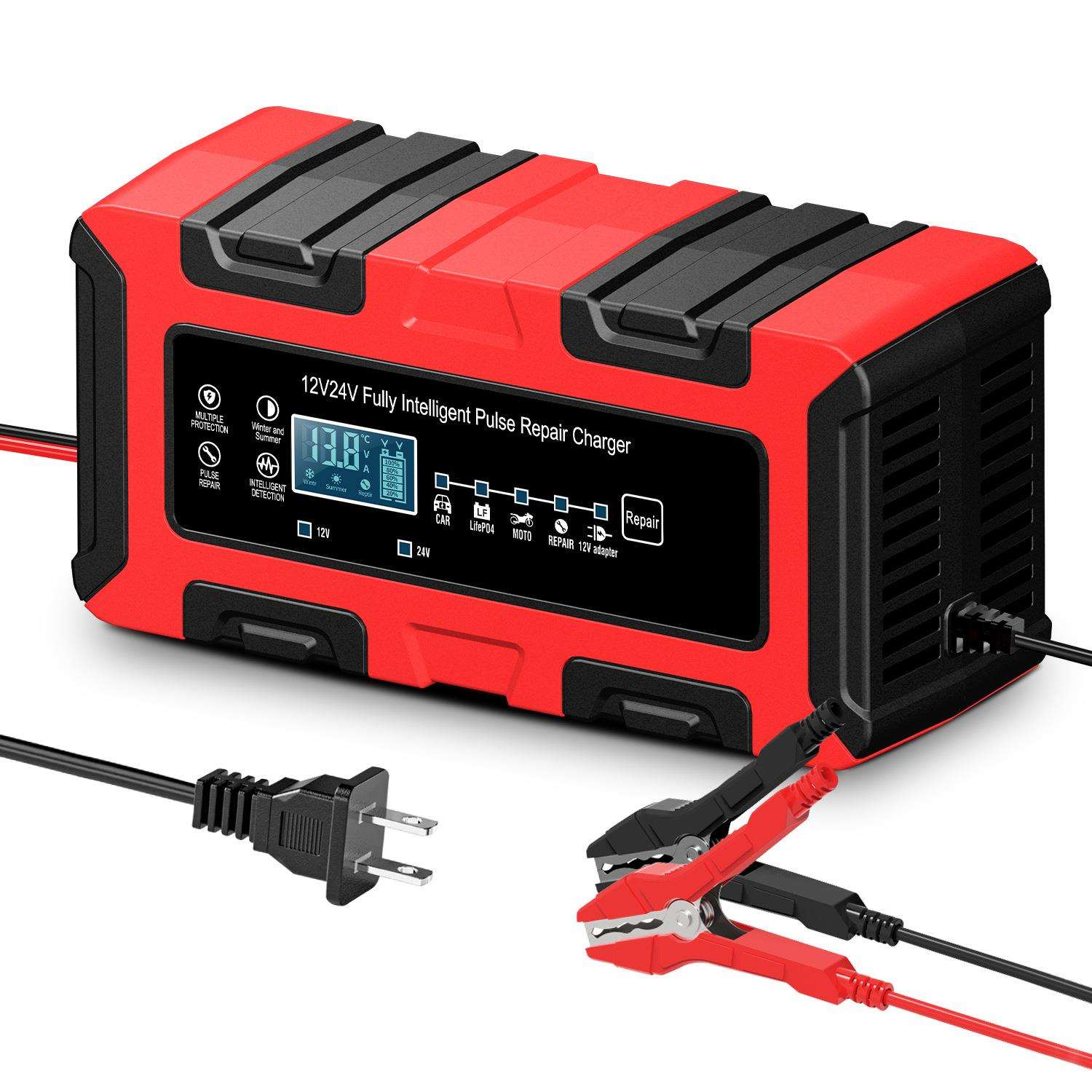 12V24V10A大电流铅酸铁锂充电器 智能电池电瓶充电器