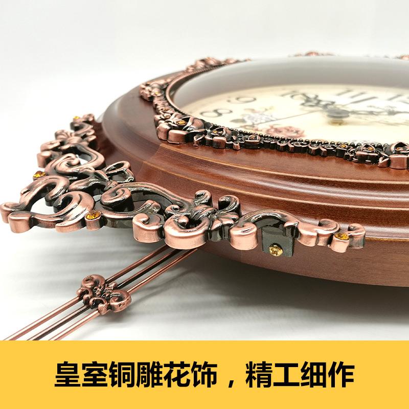 客厅挂钟摇摆静音挂表欧式复古铁艺木质时钟家用装饰艺术钟表